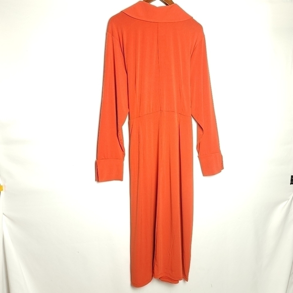 **HOST PICK**NWT ELOQUII Long-Sleeve Maxi Wrap Dress Faux French Cuff Tangerine - Picture 2 of 6